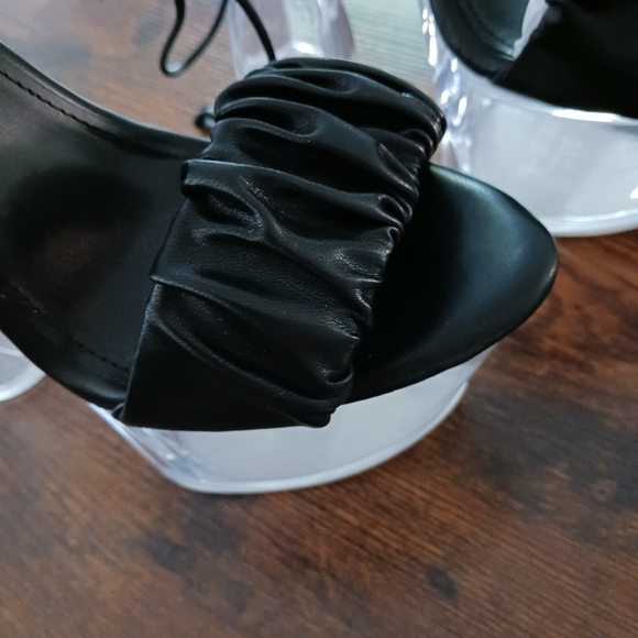 Lemon Drop by Privilege INEZ Clear Heels with leg straps. - Picture 4 of 7